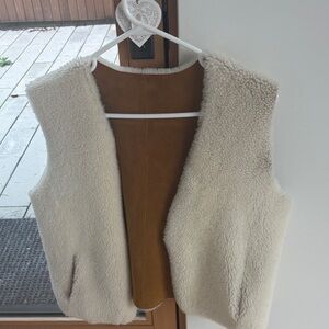 Cream and Brown Shearling Vest